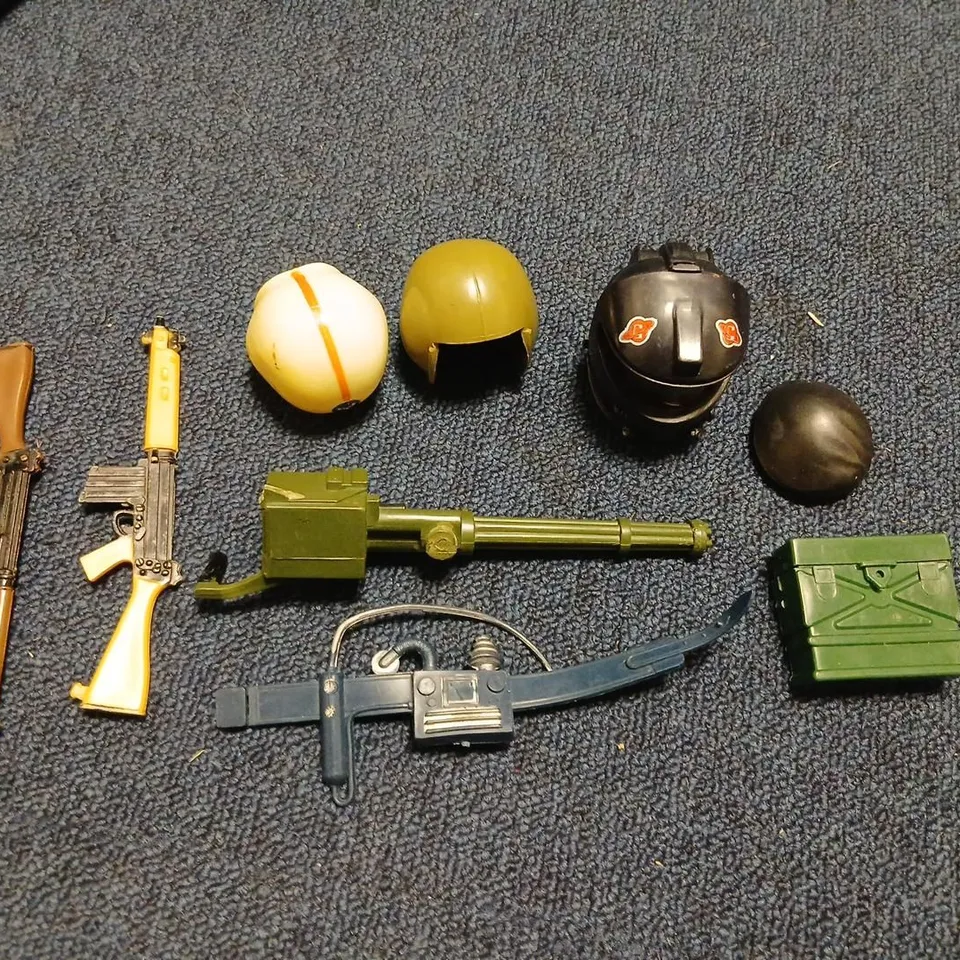 VINTAGE ACTION MAN 12-INCH MILITARY ACTION FIGURE WITH HELMETS AND ACCESSORIES
