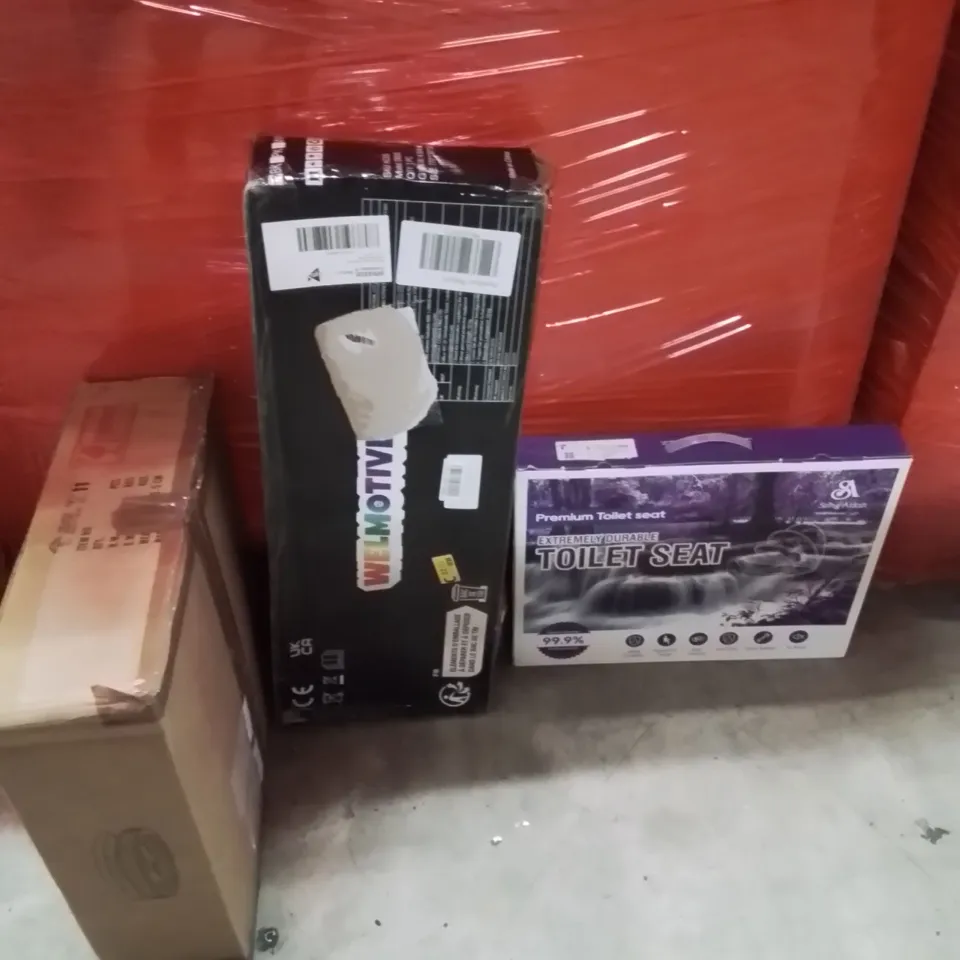 PALLET OF ASSORTED HOUSEHOLD GOODS AND PRODUCTS TO INCLUDE;TOILET SEAT,SCOOTER,CEILING FAN
