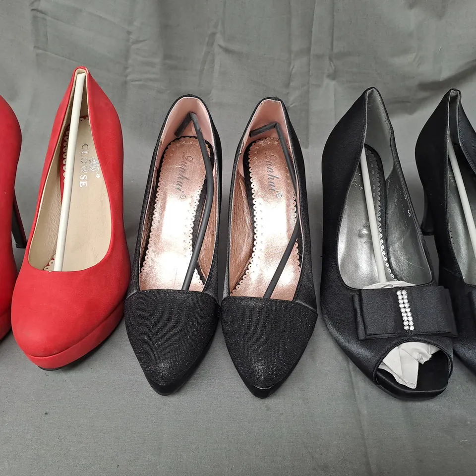 BOX OF APPROXIMATELY 10 ASSORTED PAIRS OF SHOES IN VARIOUS COLOURS, STYLES, AND SIZES