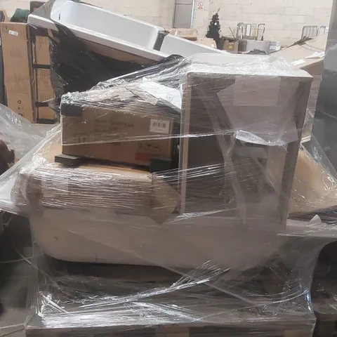 PALLET CONTAINING A VERY LARGE QUANTITY OF ASSORTED FURNITURE ITEMS INCLUDING: BATHTUB, RESIN BASIN, VANITY BASE ECT
