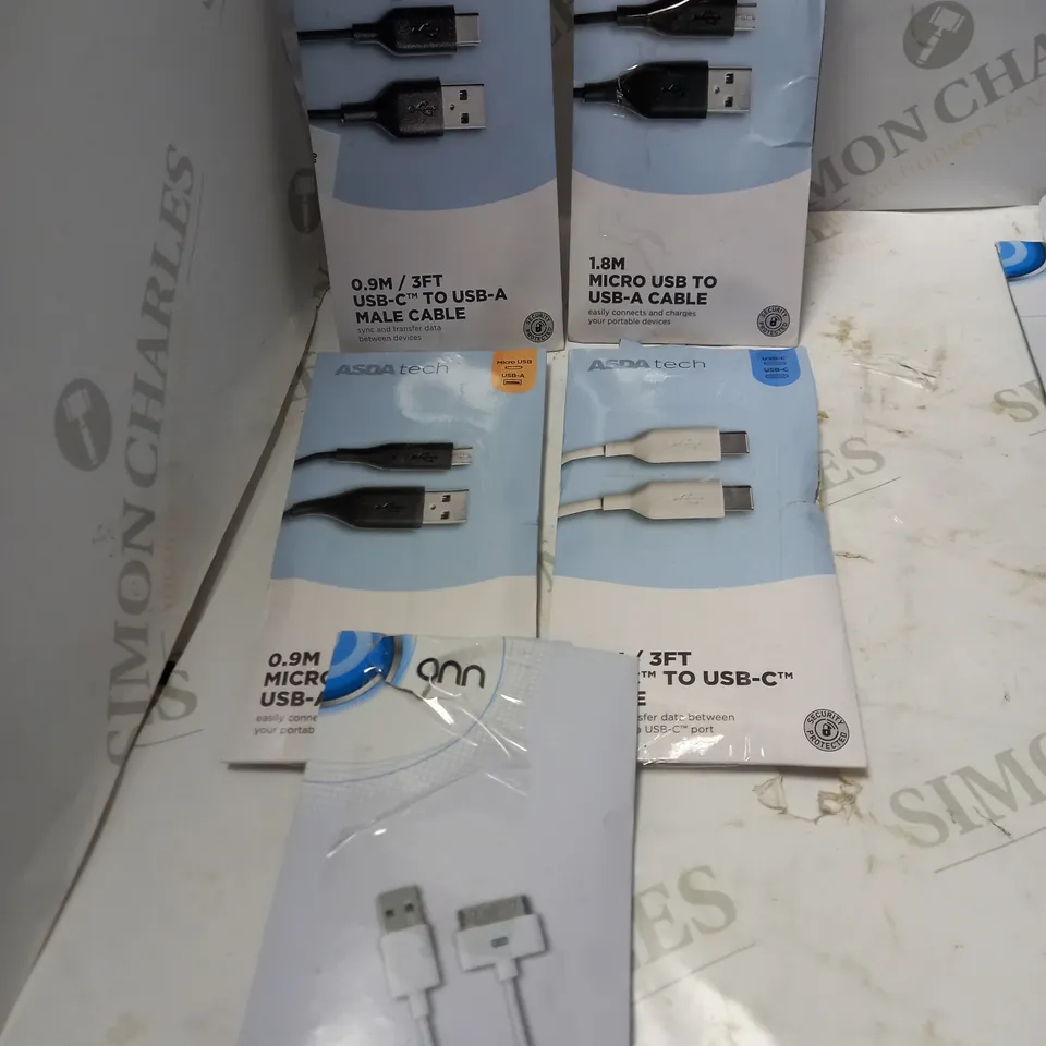 LOT OF FIVE TO INCLUDE SYNC AND CHARGE CABLE , 0.9M MICRO USB TO USB-A CABLE , ETC