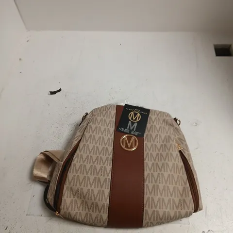 MARCO MONOGRAM SHOULDER BAG – BEIGE CANVAS WITH BROWN LEATHER TRIM