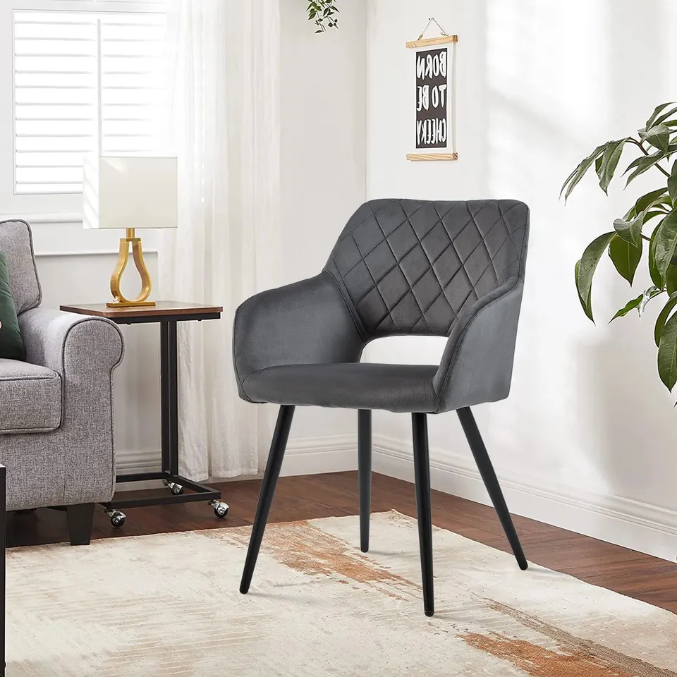 BOXED KIERAN DINING CHAIRS SET OF 2 VELVET IN DARK GREY