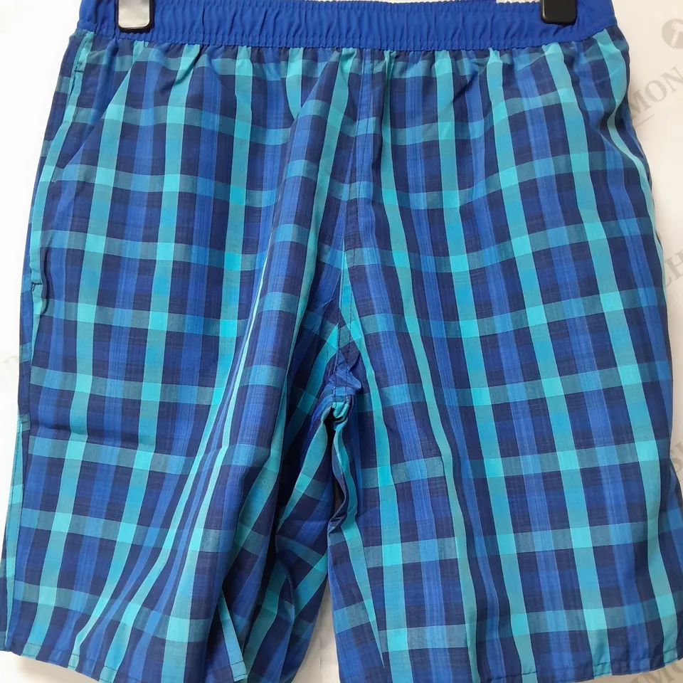 ADIDAS CHEQUERED TRUNKS IN BLUE/BLACK - UK MEDIUM