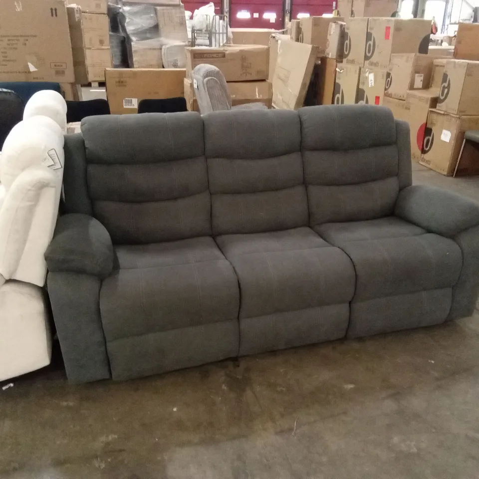 DESIGNER 3 SEATER FABRIC MANUAL RECLINER SOFA - GREY