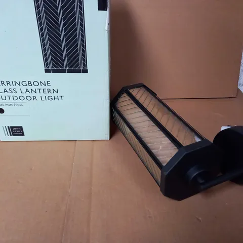 BOXED JOHN LEWIS HERRINGBONE GLASS MATT BLACK LANTERN OUTDOOR LIGHT