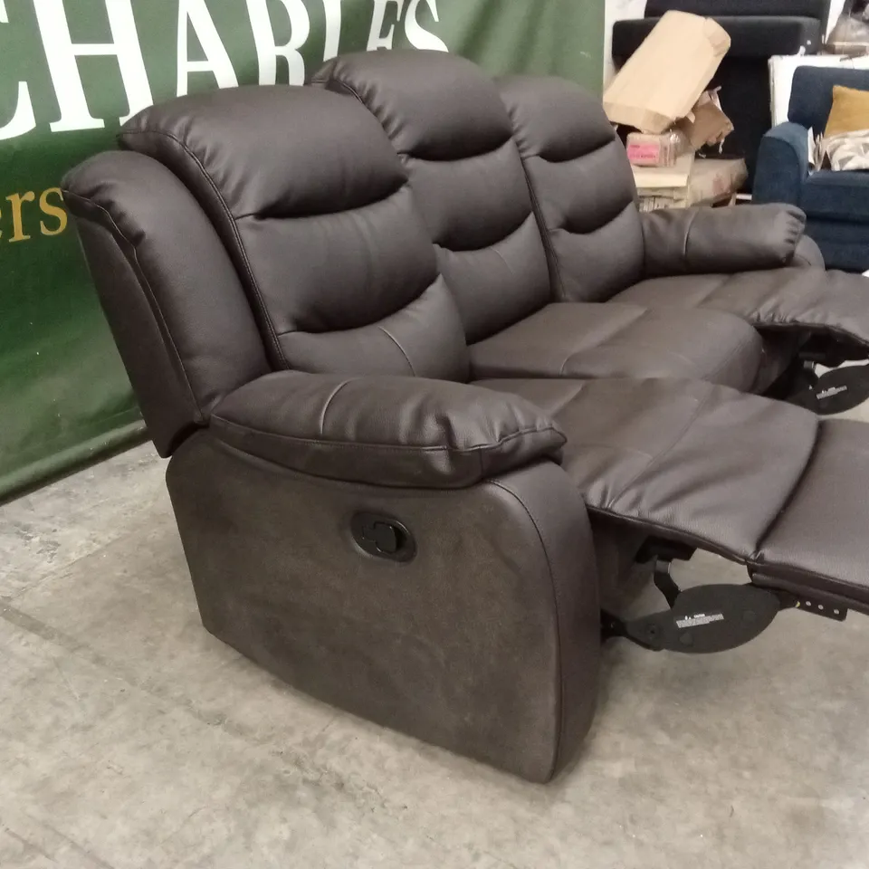ROTHBURY LUXURY FAUX LEATHER HIGH BACK 3 SEATER MANUAL RECLINER SOFA - CHOCOLATE RRP £729