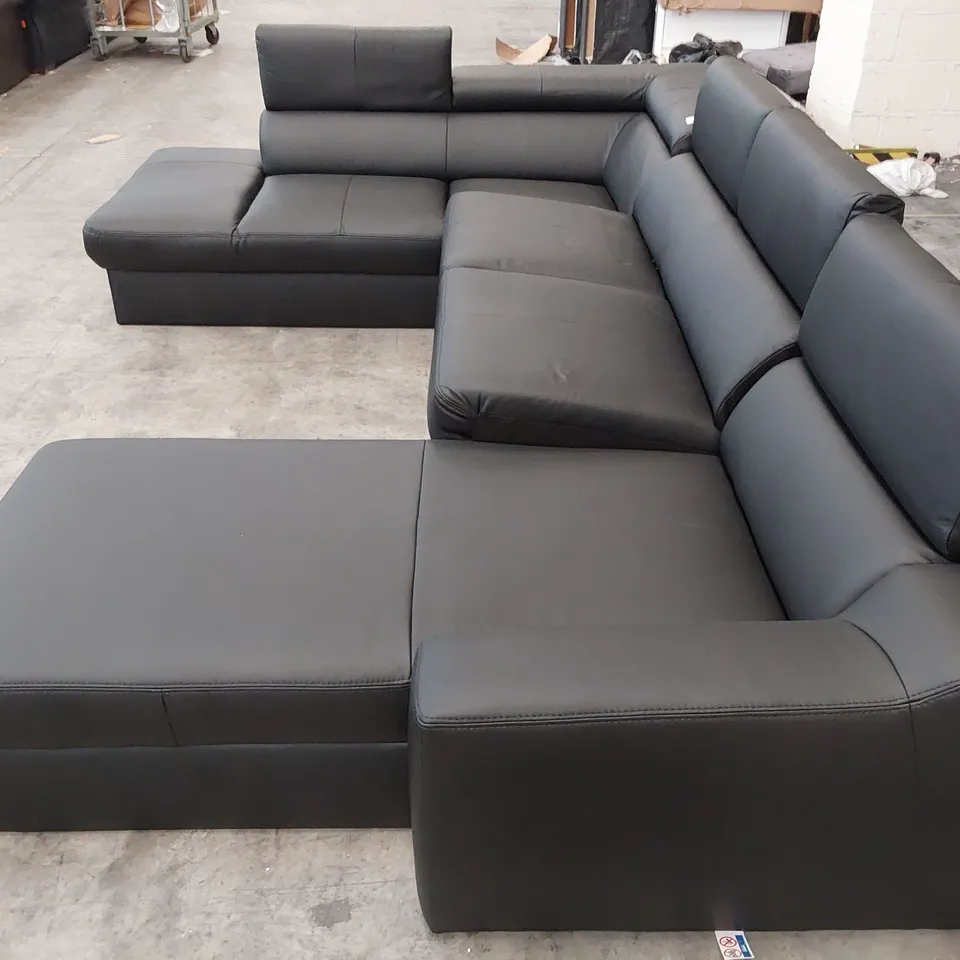 QUALITY DESIGNER ITALIANATE STYLE U SHAPED DOUBLE CHAISE SOFA BLACK LEATHER