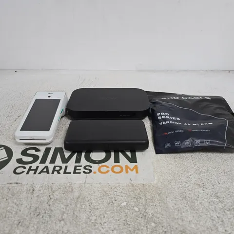 TOTE OF APPROXIMATELY 15 ASSORTED HOUSEHOLD ITEMS TO INCLUDE TV BOX MINI, DOJO A920, UHB CABLE, NOW NR801 BOX ETC