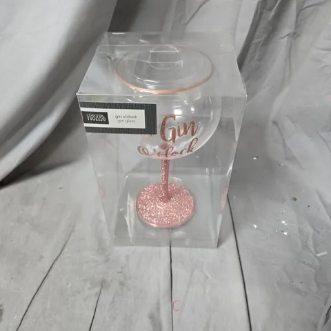 PAIR OF GIN O'CLOCK GLASSES - GLITTER PINK STEM, GIFT BOXED