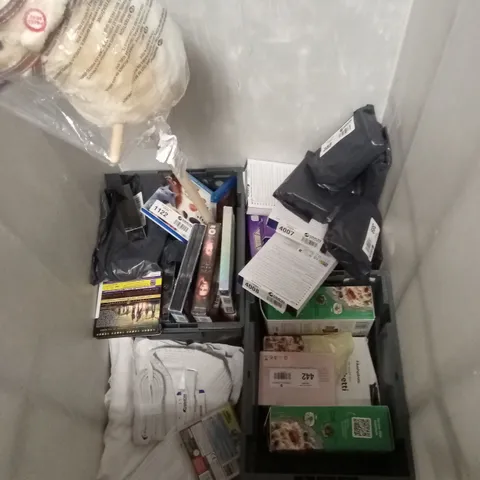 CAGE OF ASSORTED PRODUCTS TO INCLUDE DVD BOX SETS , CD ALBUMS , EVERYDAY PADS , ETC 