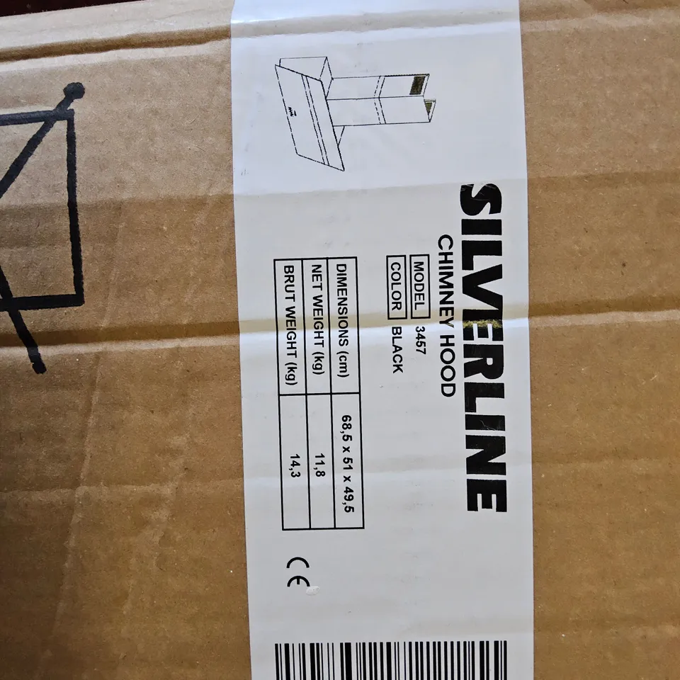 BOXED SILVERLINE CHIMNEY HOOD Model 3457 BLACK