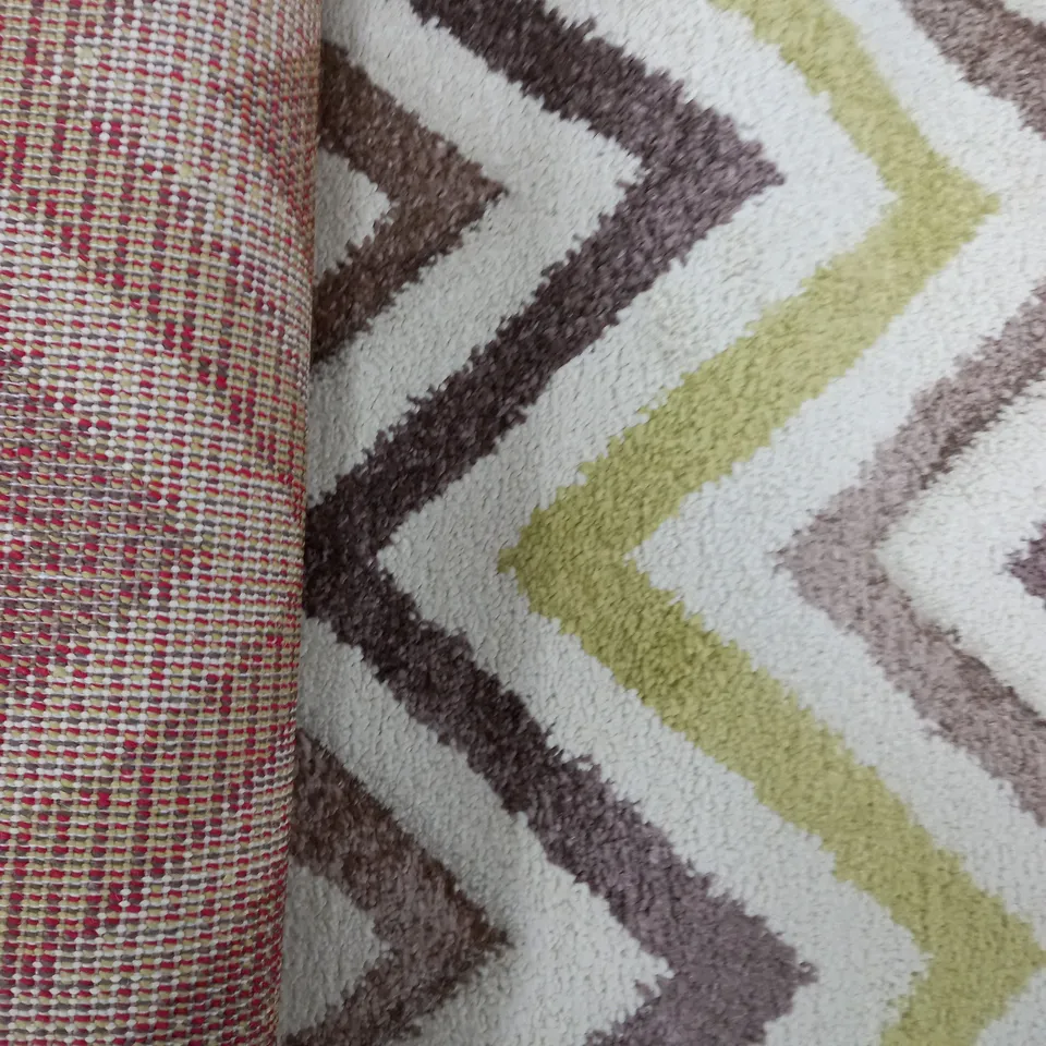METRO LANE PORTLAND GREEN BROWN CHEVRON PATTERNED AREA RUG 60 X 230CM