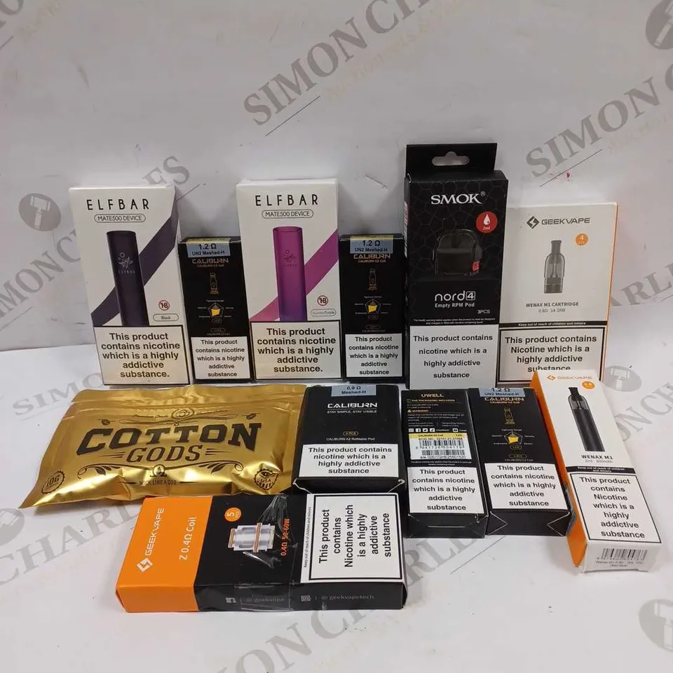 LOT TO CONTAIN APPROX 20 X ASSORTED E-CIGARETTE PRODUCTS, KITS & ACCESSORIES. 