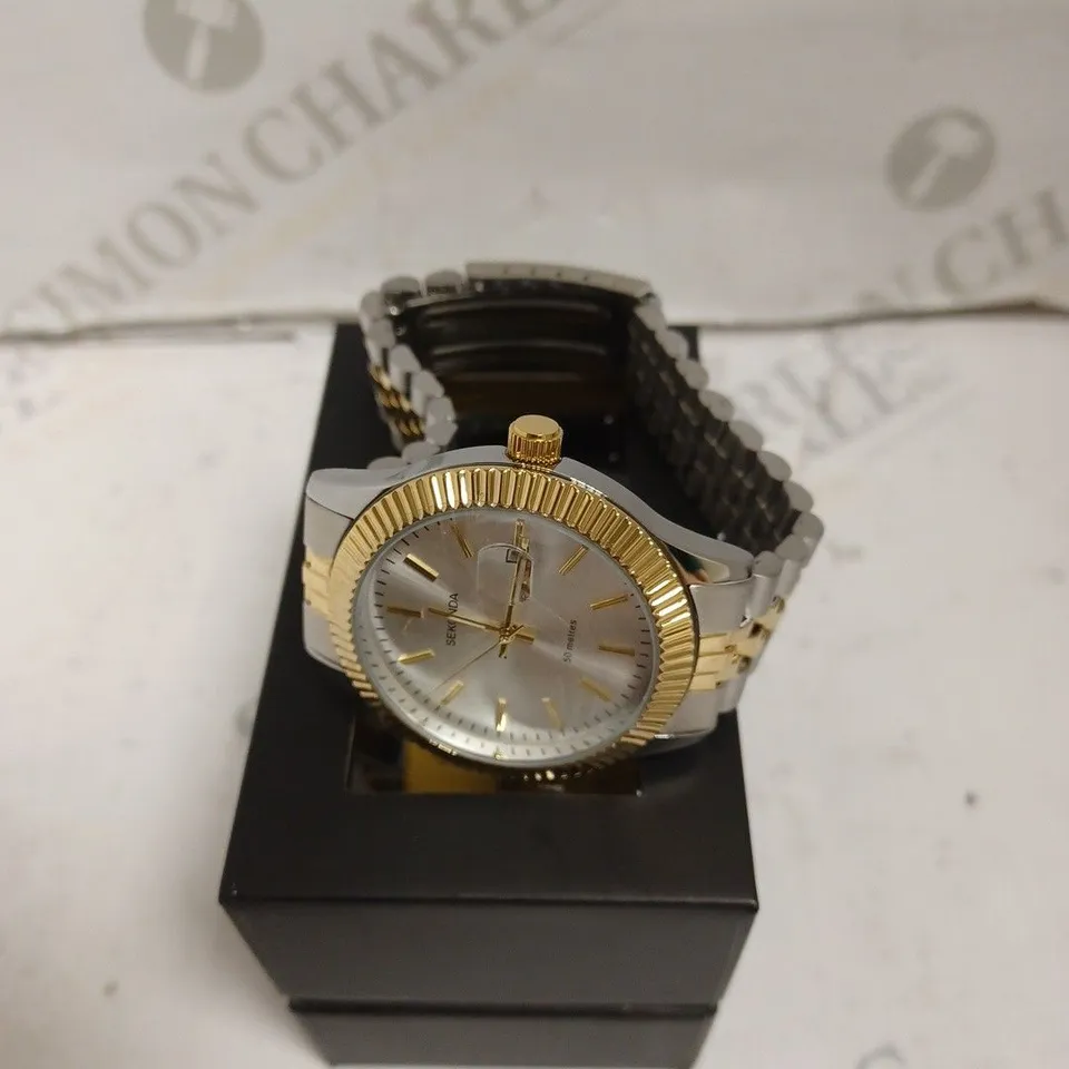BOXED SEKONDA GENTS CLASSIC TWO TONE WATCH WITH STAINLESS STEEL BRACELET - JAPAN MOVEMENT - 5 ATM. 