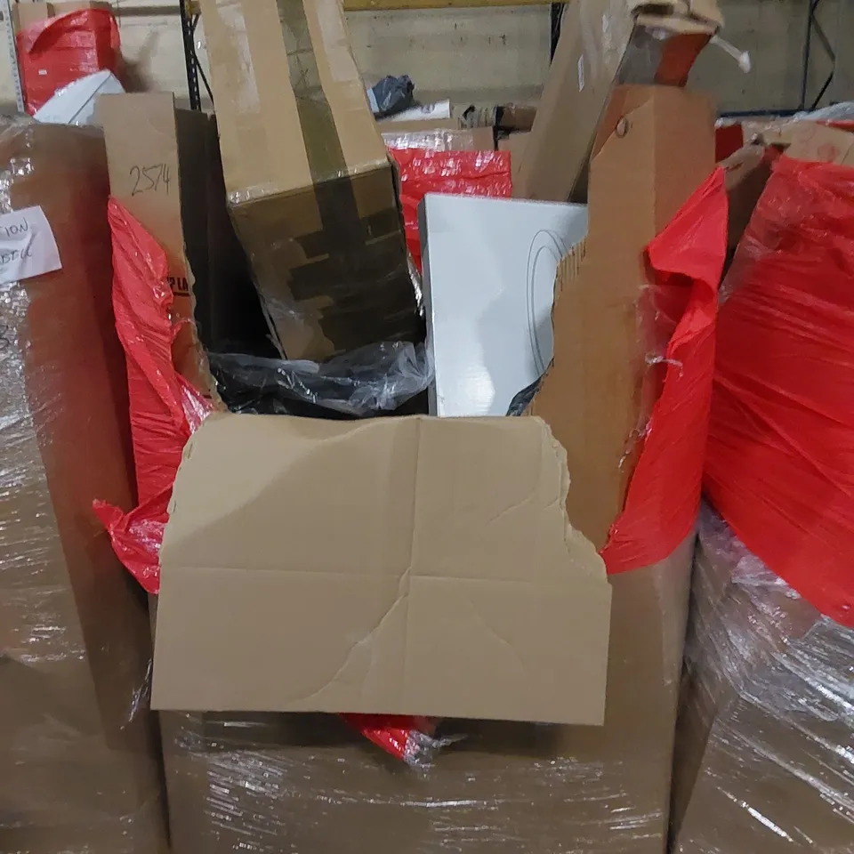 PALLET TO CONTAIN ASSORTED HOUSEHOLD ITEMS AND CONSUMER PRODUCTS. INCLUDING LED CEILING LIGHT, BACKPACK, BOXED FURNITURE ETC