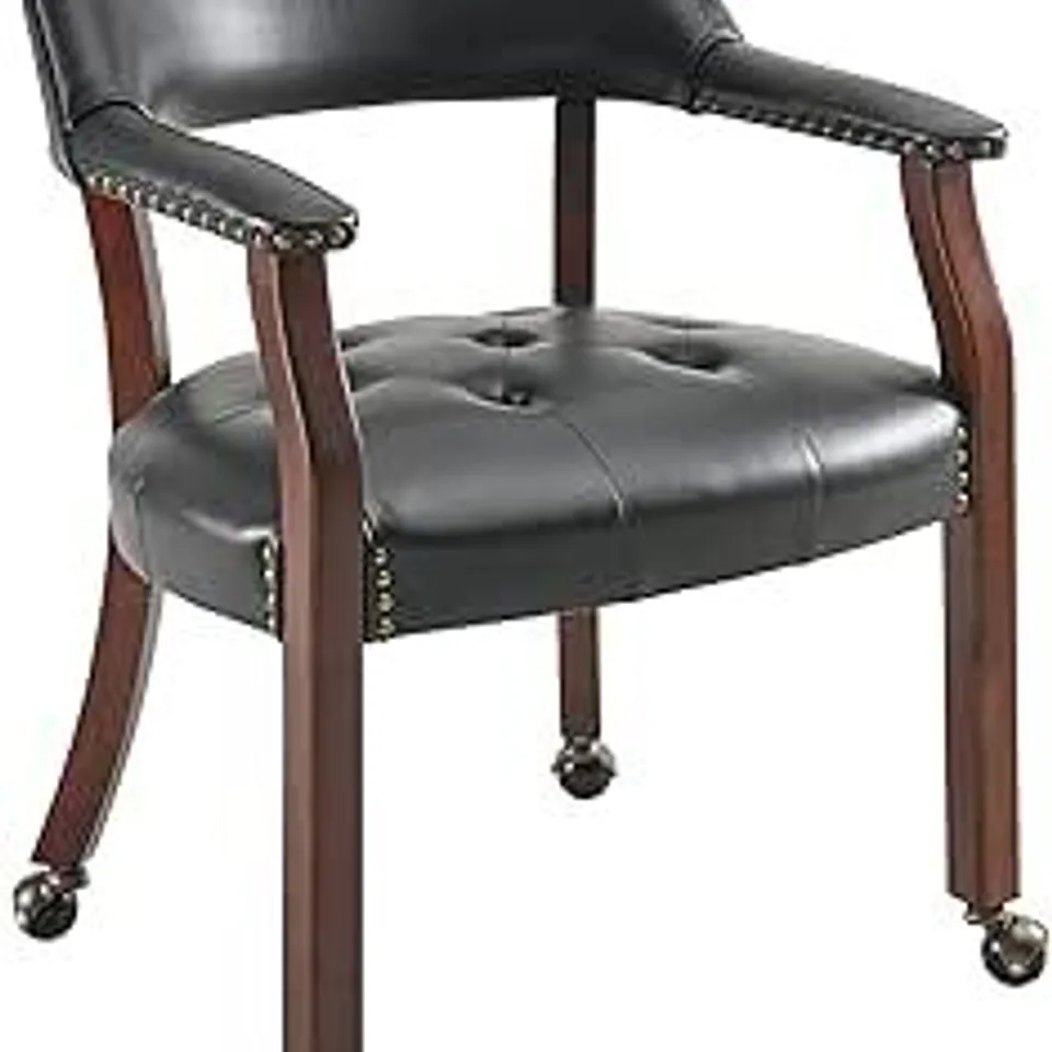 BOXED LEEMTORIG LARGE DINING CHAIR WITH CASTERS AND ARMS, ROLLING DINING CHAIR WITH WHEELS - BLACK