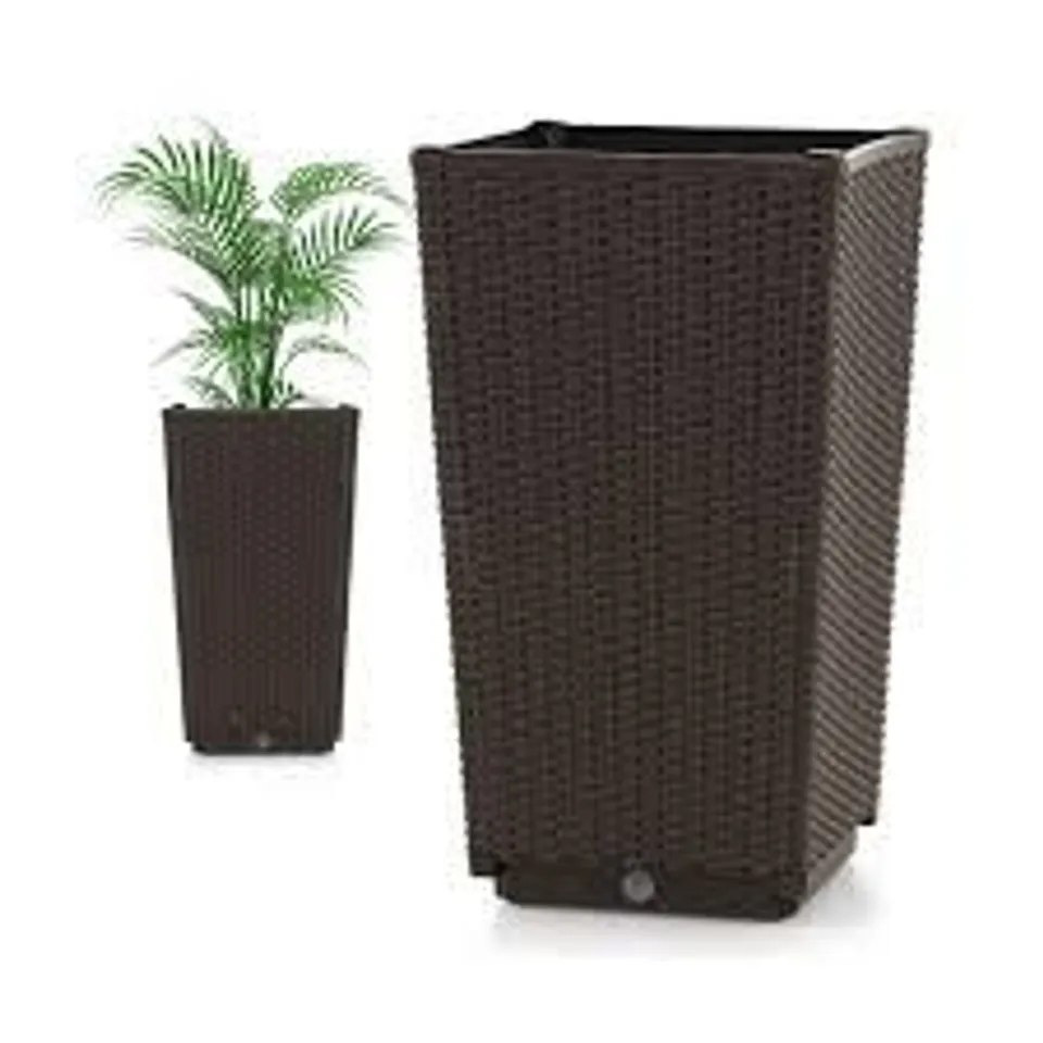 BOXED COSTWAY OUTDOOR WICKER FLOWER POT SET OF 2 WITH DRAINAGE HOLE FOR PORCH BALCONY