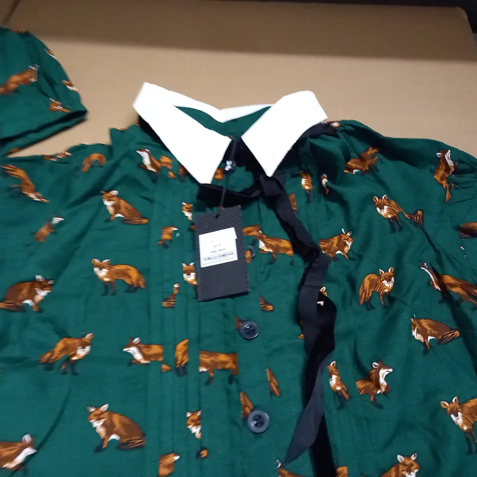 LOT OF 2 HELL BUNNY FOX THEMED BUTTON DETAIL GREEN DRESS - S&M