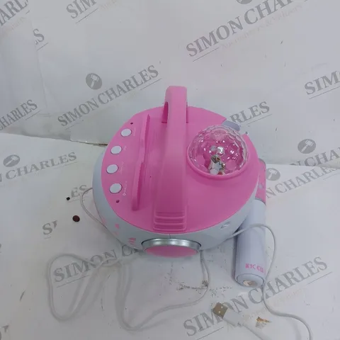 BOXED ROCKJAM 10-WATT RECHARGEABLE BLUETOOTH KARAOKE MACHINE IN BABY PINK