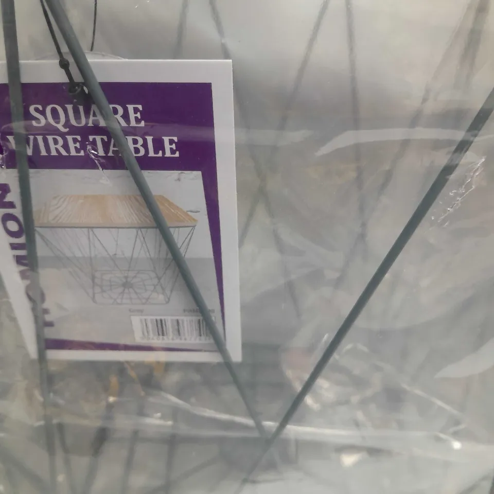 PAIR HOMION WIRE TABLES WOOD EFFECT TOPS