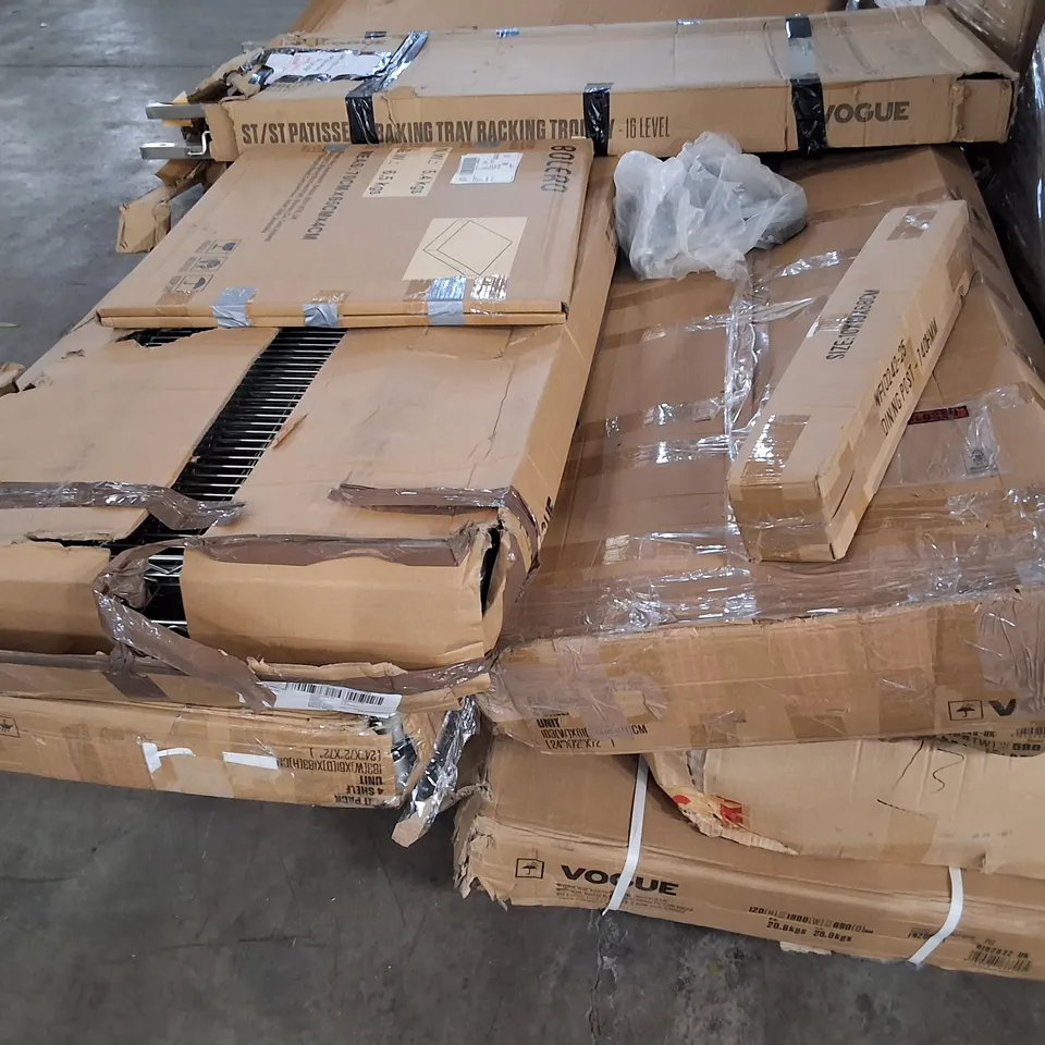PALLET CONTAINING ASSORTED NISBIT PRODUCTS & PARTS INCLUDING SHELVING UNITS & TRAY RACK