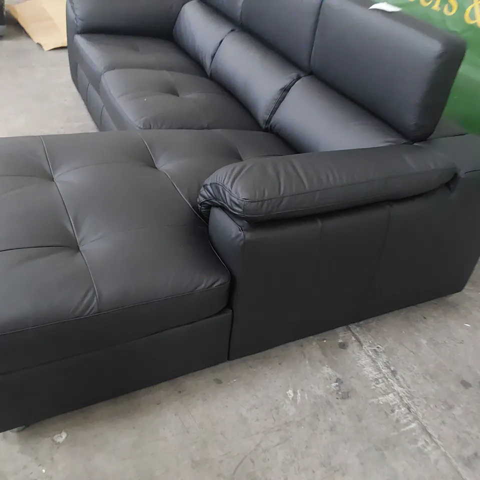 DESIGNER ITALIAN STYLE CHAISE SOFA WITH ADJUSTABLE HEADRESTS BLACK LEATHER 