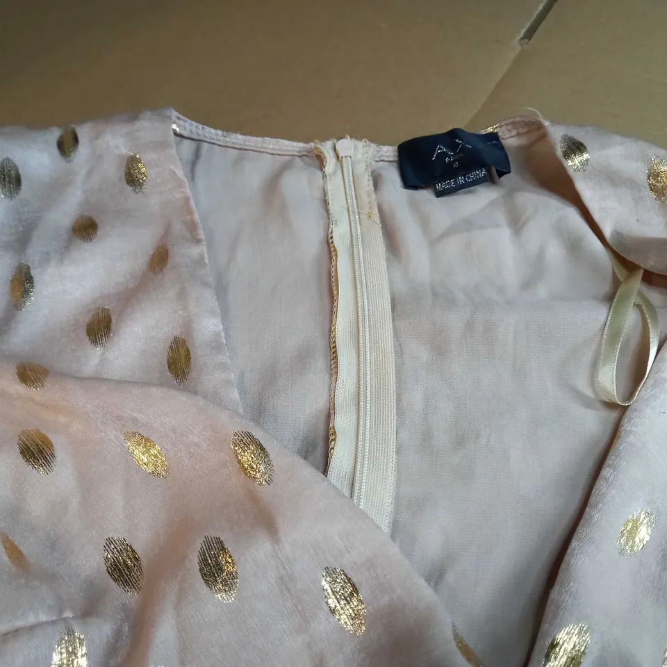 AX PARIS CHAMPAGNE GOLD PLUNGE RUFFLE WRAP AROUND DRESS - SIZE 8