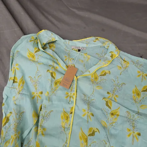 THEIR NIBS WOMEN'S FLORAL PRINT SHIRT – TURQUOISE WITH YELLOW PIPING, SIZE L