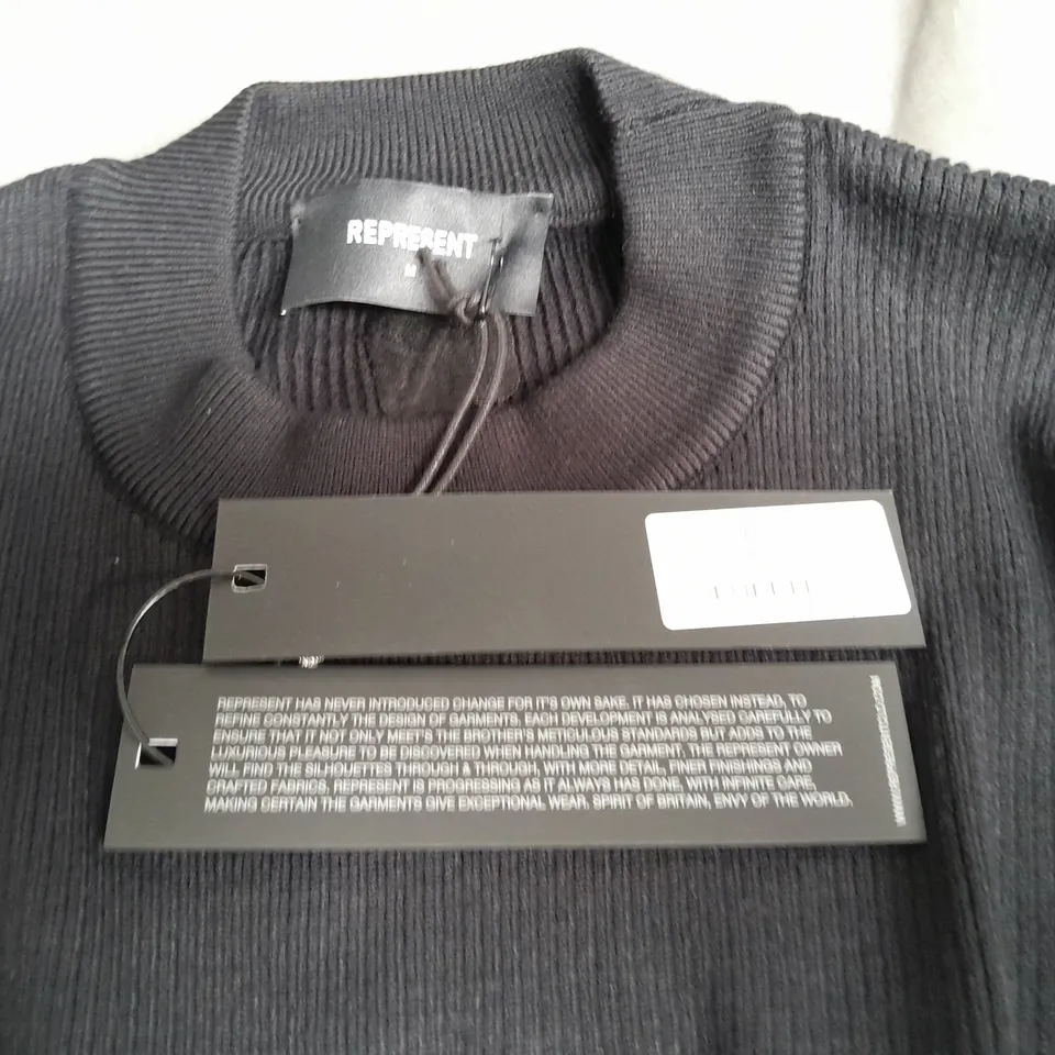 REPRESENT SLIM FIT MOCK NECK JUMPER IN BLACK - M