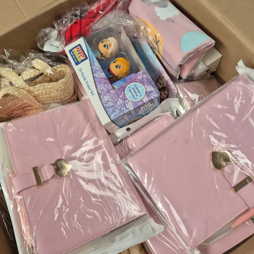 APPROXIMATELY 80 ASSORTED CHILDRENS TOYS & ACCESSORIES TO INCLUDE 3D PUZZLE ERASER SET, FLOWER BASKET APRON, ETC - COLLECTION ONLY