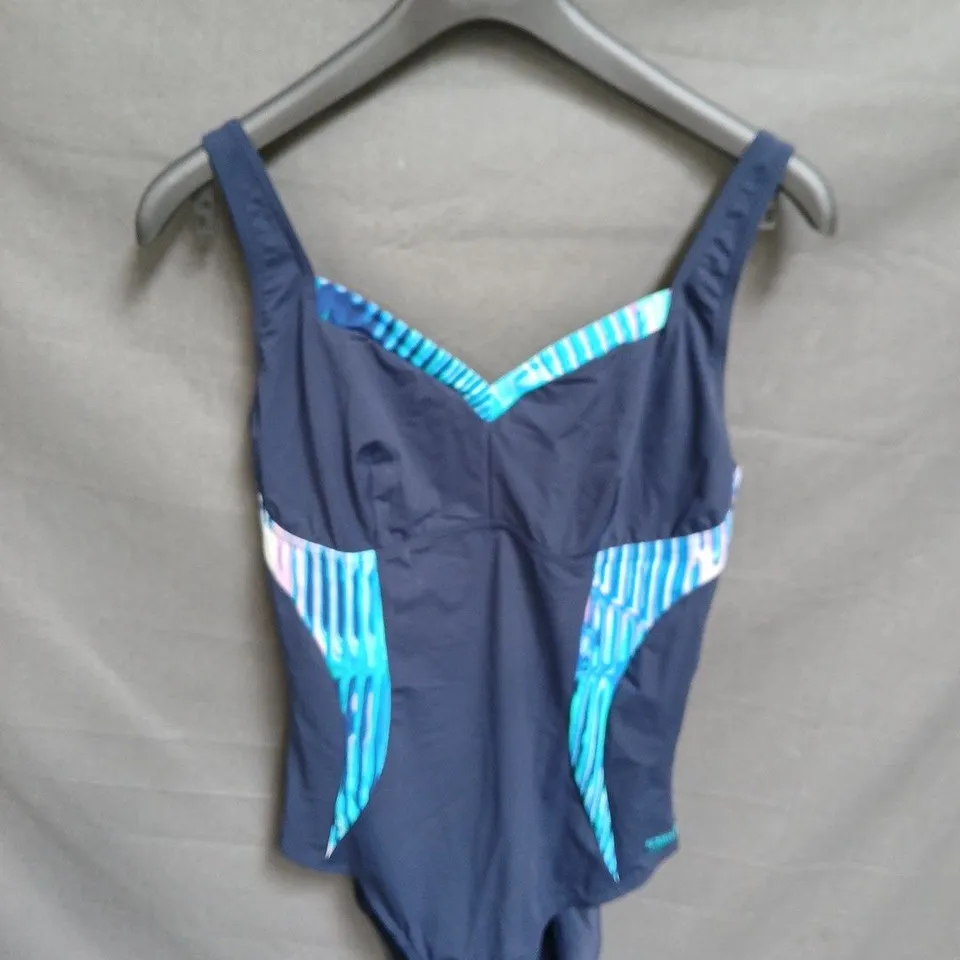 SPEEDO WOMEN'S ONE-PIECE SWIMSUIT – NAVY WITH TURQUOISE SIDE PANELS SIZE 14
