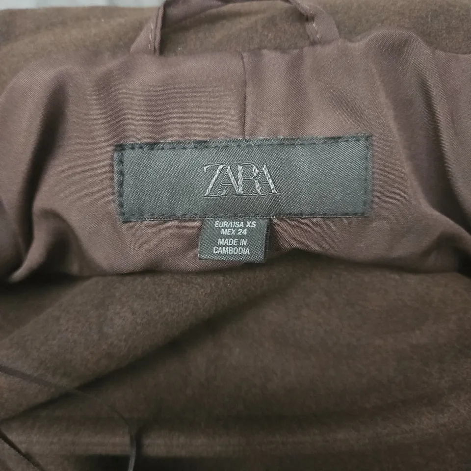 ZARA BROWN WOOL-BLEND COAT, XS
