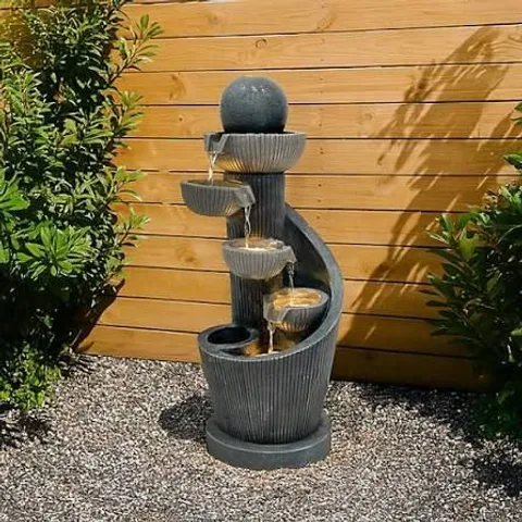 BOXED OUTDOOR WATER FEATURE GARDEN FOUNTAIN LED PLUG-IN PUMP SPIRAL SPRINGS