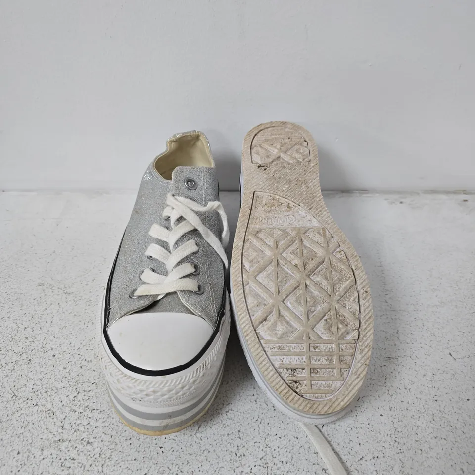 CONVERSE ALL STAR GLITTER PLATFORM SNEAKERS – SILVER (UK 5)