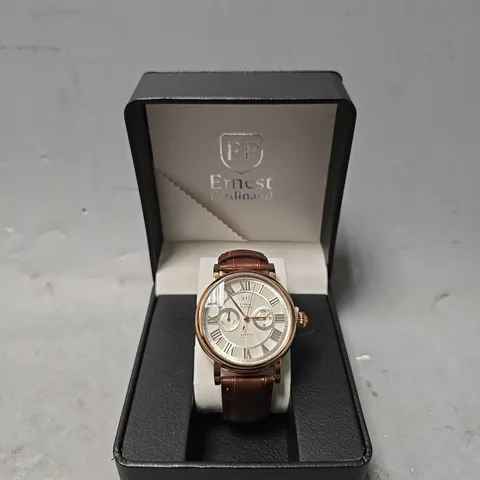 ERNEST FERDINAND WATCH – FUNCTIONING SUB DIALS – LEATHER STRAP  GIFT BOX