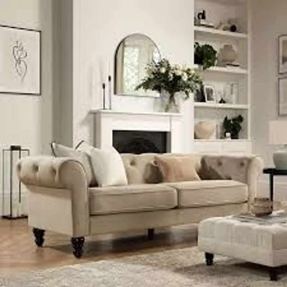 BOXED OAKHAM 3 SEATER CHESTERFIELD SOFA, CHAMPAGNE CLASSIC VELVET (1 BOX)