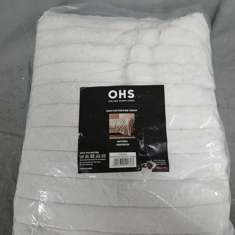 FAUX FUR THICK RIB THROW – NATURAL, 125 × 150 CM