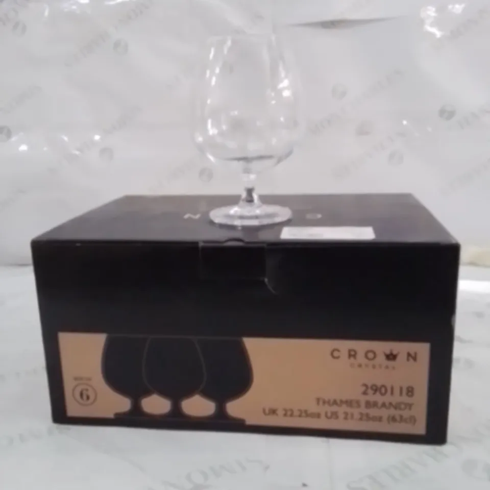 BOXED CROWN GLASSWARE THAMES BRANDY GLASSES APPROXIMATELY 6