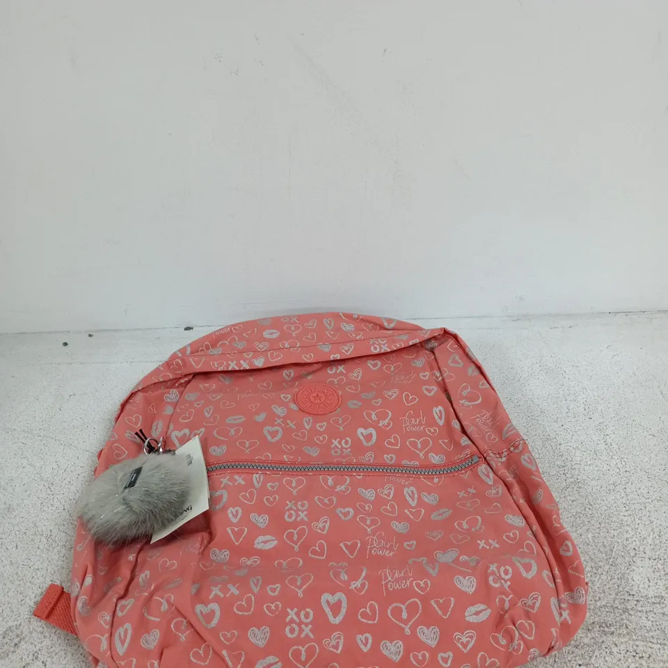KIPLING EMERY BACKPACK – PINK HEART PRINT WITH FUR POM POM