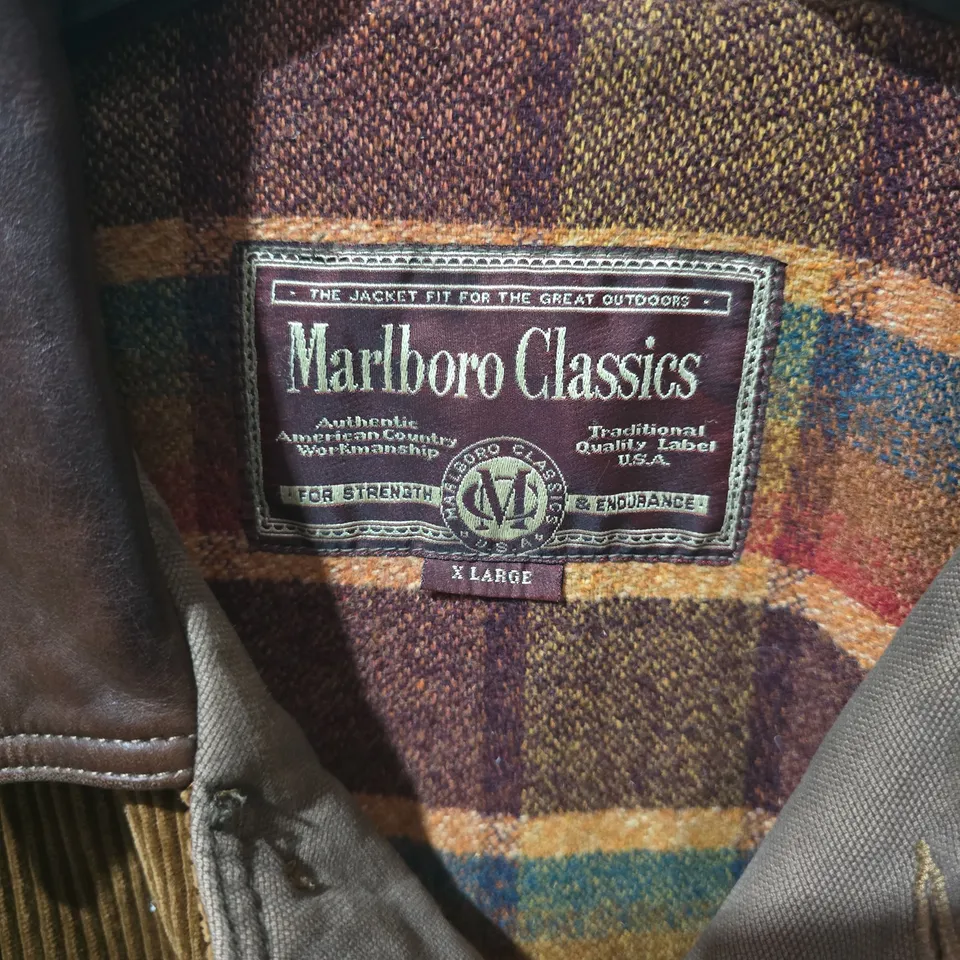 MARLBORO CLASSICS CORDUROY JACKET WITH LEATHER COLLAR, PLAID LINING – MEN’S XL