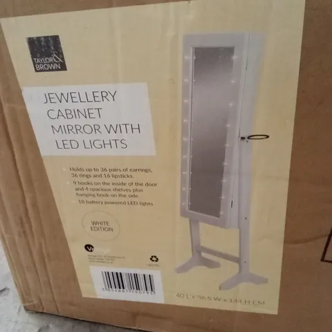 BOXED TAYLOR & BROWN JEWELLERY CABINET MIRROR WITH LED LIGHTS - WHITE (1 BOX)