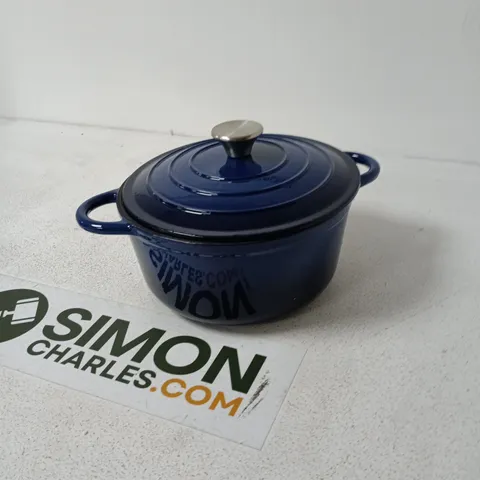BLUE ENAMELLED CAST-IRON CASSEROLE POT WITH LID