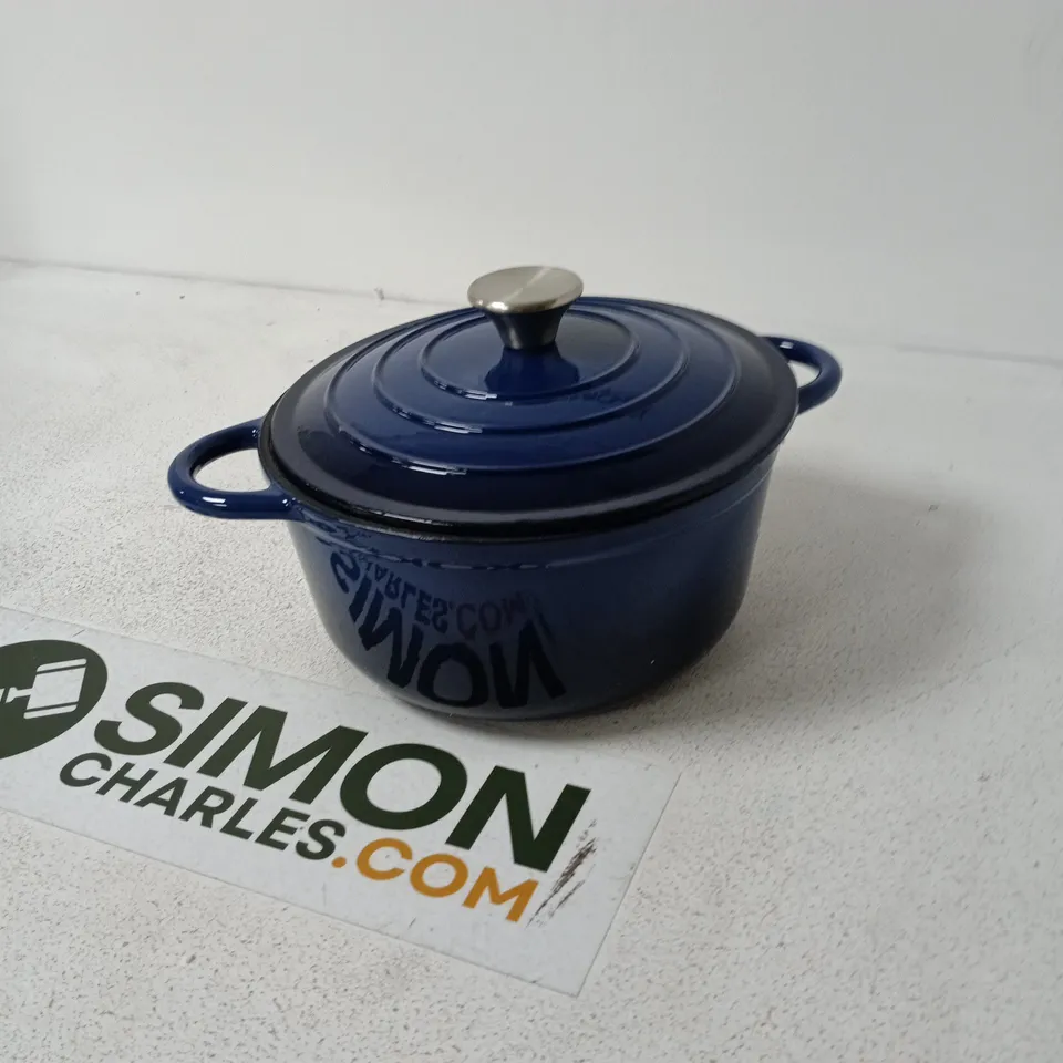 BLUE ENAMELLED CAST-IRON CASSEROLE POT WITH LID 