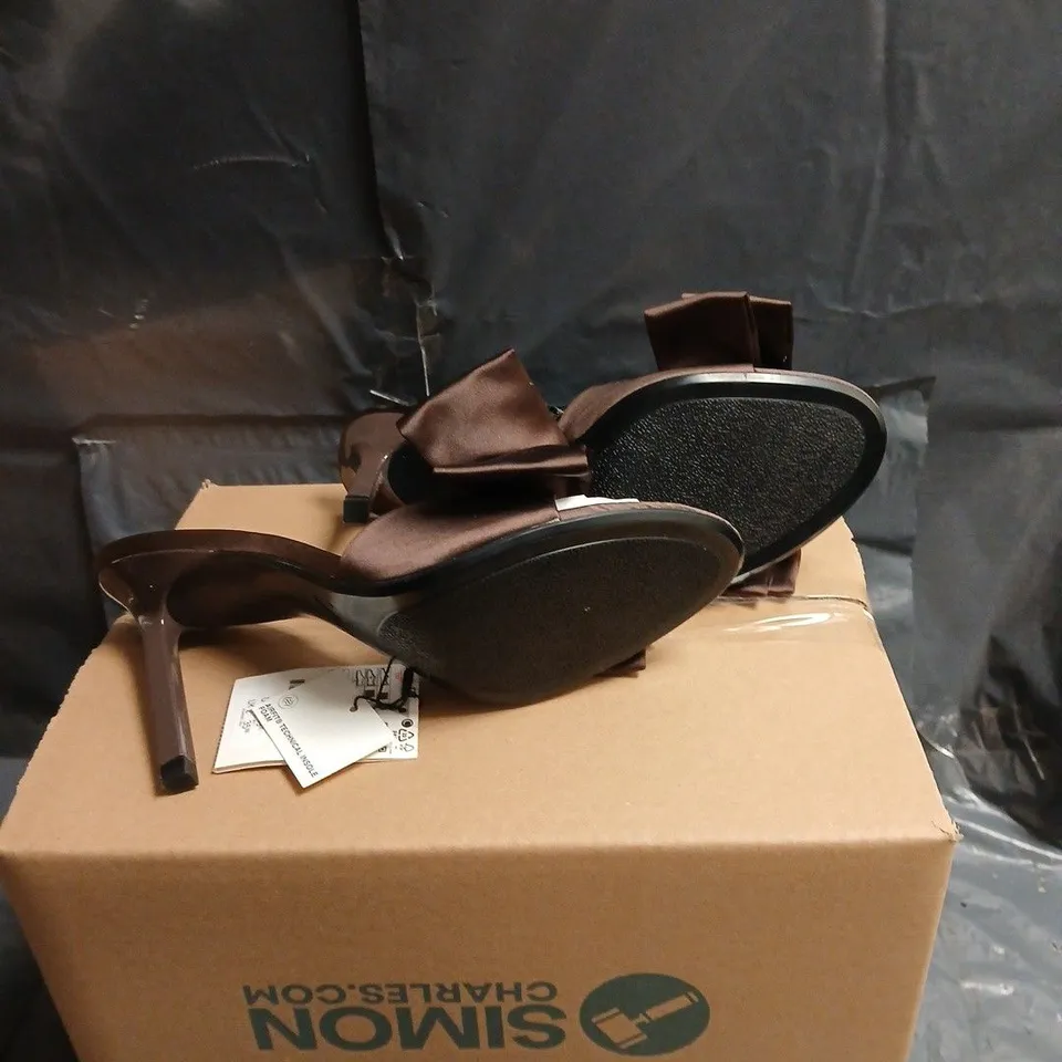 ZARA WOMEN'S BROWN SATIN BOW-DETAIL HEELED SANDALS EU 40