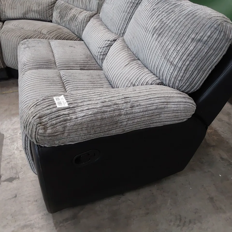 DESIGNER MANUAL END RECLINING CORNER GROUP BLACK FAUX LEATHER & GTEY JUMBO CHORD 