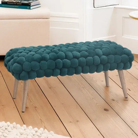 BOXED ACIEL BUBBLY VELVET LARGE FOOTSTOOL - GREEN