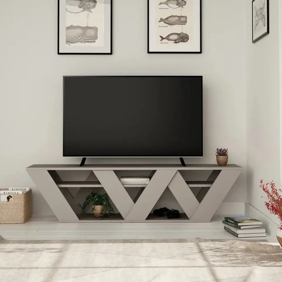 BOXED RALLA MODERN TV STAND MULTIMEDIA CENTRE WITH SHELVES 158CM IN LIGHT MOCHA