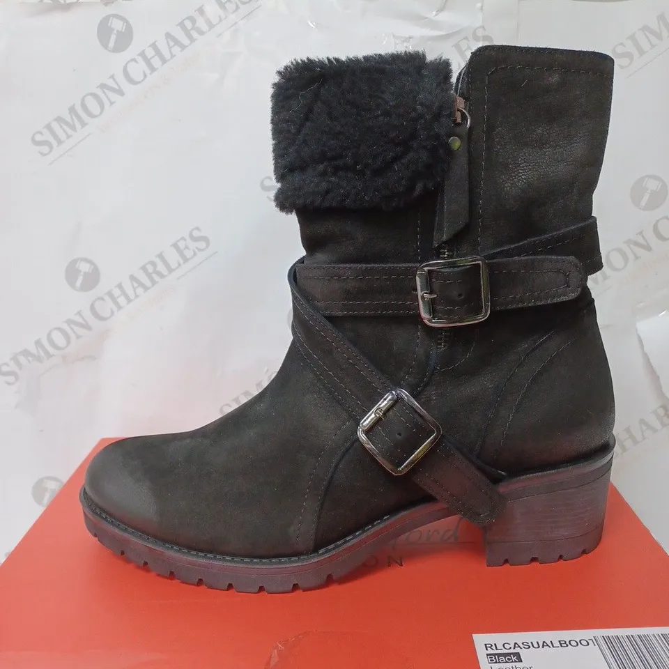 BOXED RUTH LANGSFORD CASUAL BOOTS, BLACK - SIZE 9 