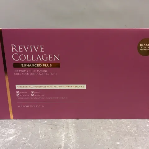 SEALED REVIVE COLLAGEN ENHANCED PLUS LIQUID MARINE DRINK SUPPLEMENT - 14 X 22G SACHETS 